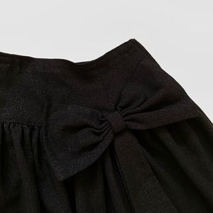 Girls’ High-Waisted Glitter Black Skirt with Bow